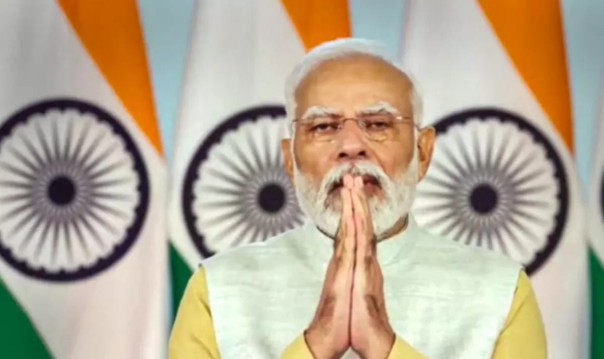 Prime Minister Narendra Modi speaks via video conferencing during the UN World Geospatial International Congress. 