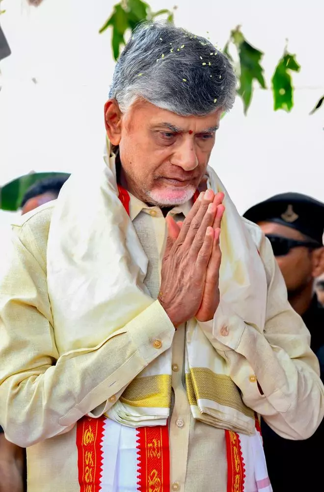 Andhra Pradesh Chief Minister N Chandrababu Naidu offers prayers at Vinayaka Mandapam set up in  Vijayawada Collector’s office on the occasion of Ganesh Chaturthi festival, on Saturday.  