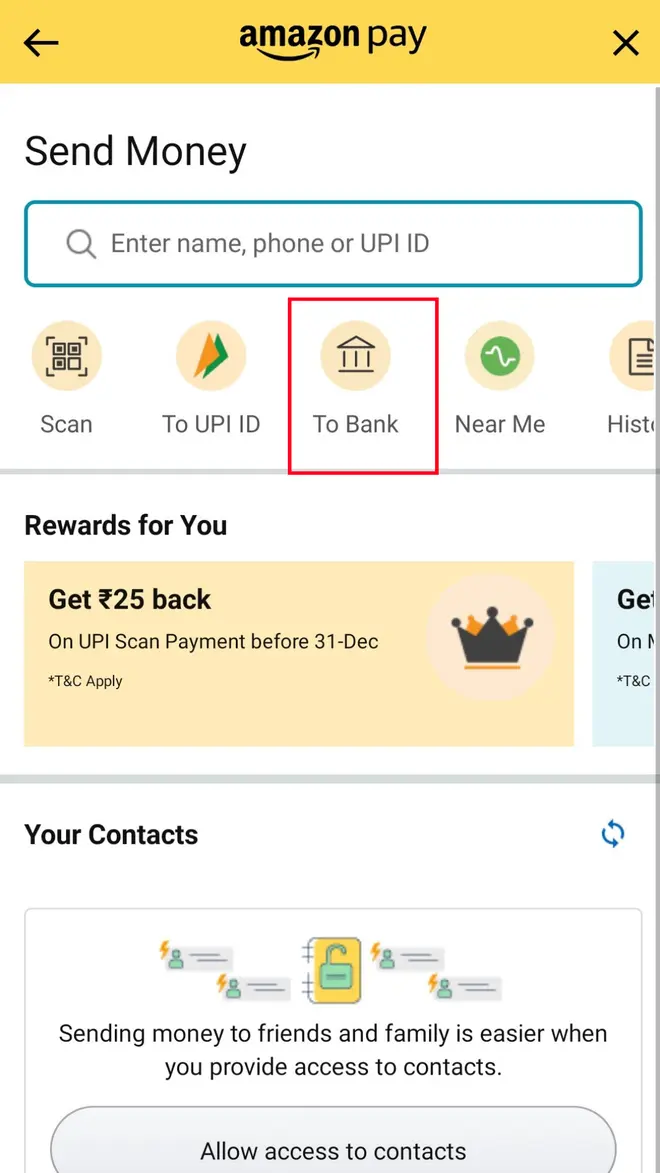 Click on the bank option Click on the bank option