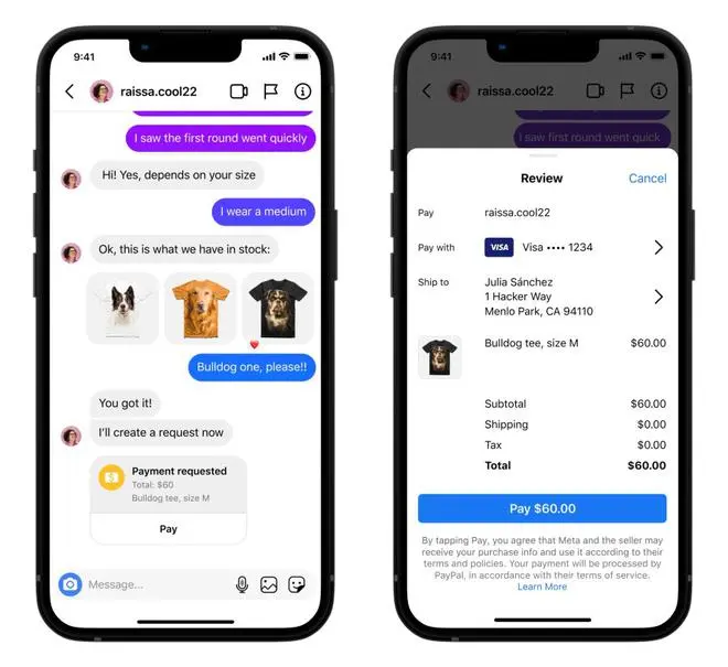 Instagram: Payment feature within the app Instagram: Payment feature within the app