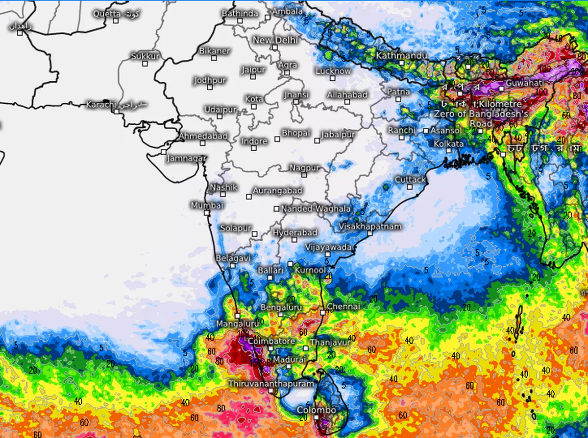 European Centre for Medium-Range Weather Forecasts hints at heavy rain over the South-East Bay of Bengal and the South-East Arabian Sea, Kerala and Coastal Karnataka on Sunday 