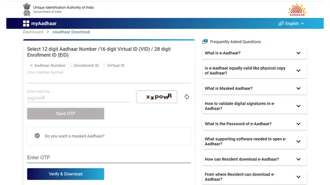 Select — Do you want a masked Aadhaar Select — Do you want a masked Aadhaar