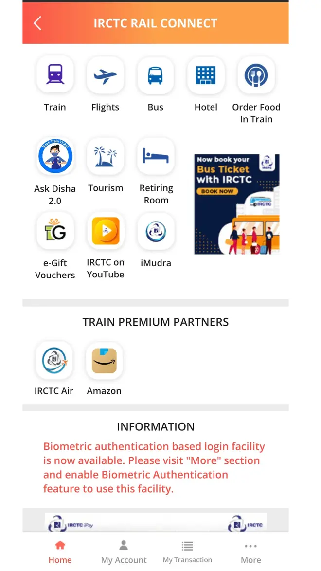 Services on IRCTC Rail Connect app Services on IRCTC Rail Connect app
