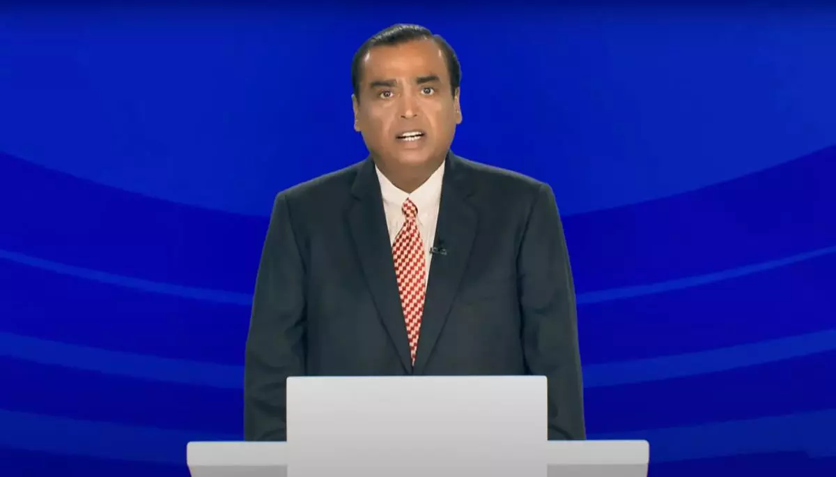 Reliance Industries Chairman Mukesh Ambani addresses the company’s 45th Annual General Meeting on Monday