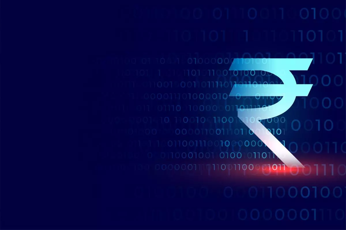 digital rupee background with binary number codes