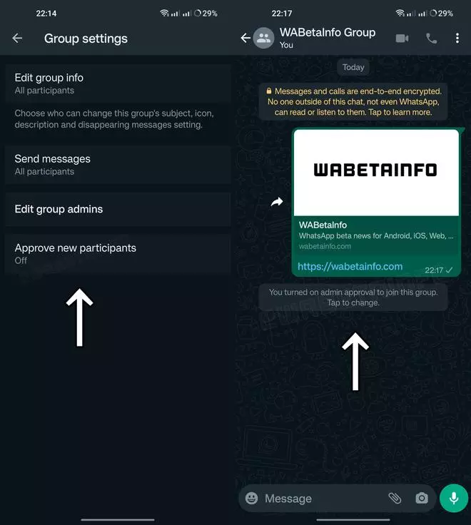 WhatsApp group setting