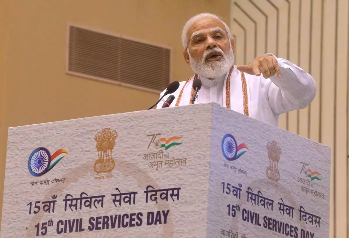 Prime Minister Narendra Modi addressing during the valedictory ceremony of the 15th Civil Services Day at Vigyan Bhavan in New Delhi on Thursday