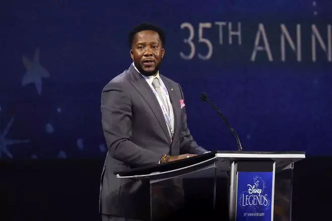 Derrick Boseman speaks as he accepts the 2022 Disney Legends Award on behalf of his brother late actor Chadwick Boseman