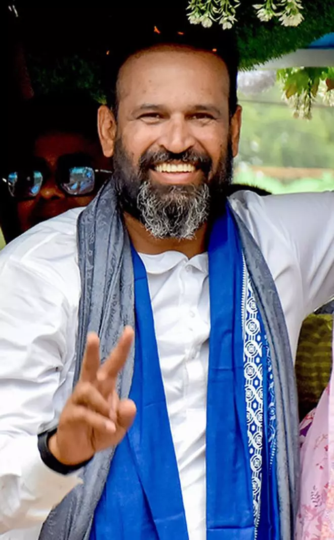 TMC candidate Yusuf Pathan during a roadshow for Lok Sabha elections in Murshidabad district
