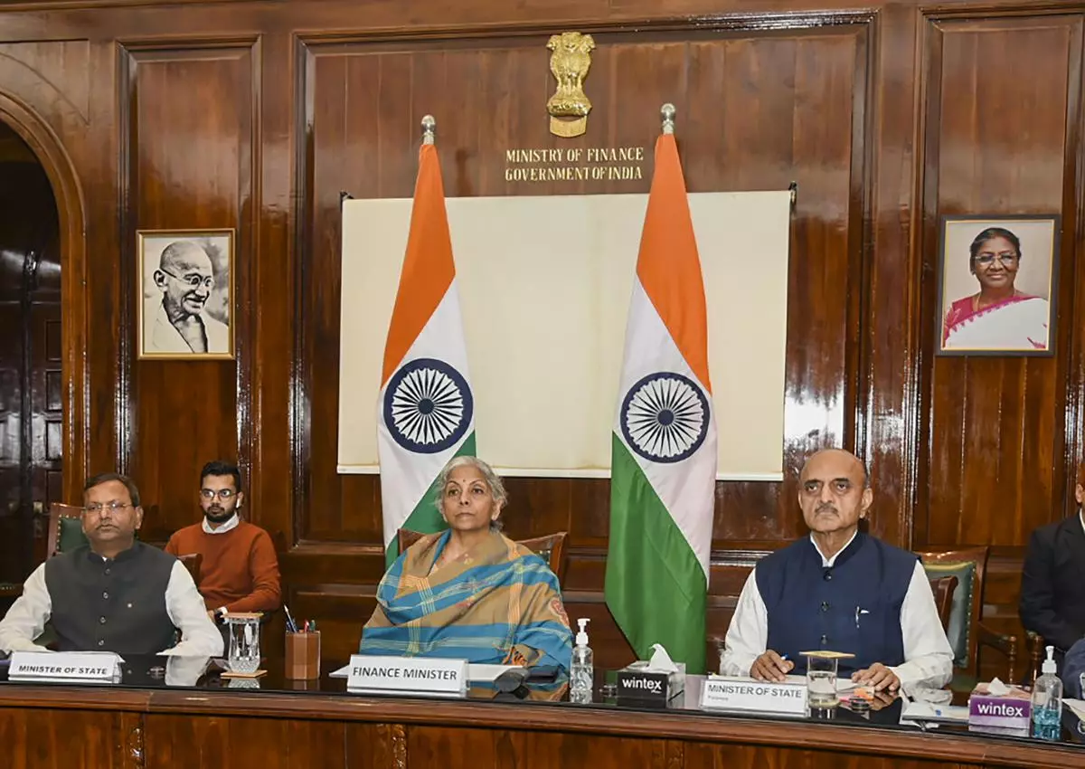 Finance Minister Nirmala Sitharaman with Union Ministers of State for Finance Pankaj Chaudhary and Bhagwat Kishanrao Karad during her Pre-Budget consultation with stakeholders earlier this week 