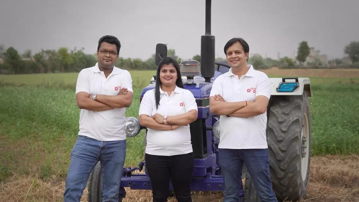Tractor Junction founders Animesh Agarwal, Shivani Gupta, and Rajat Gupta.