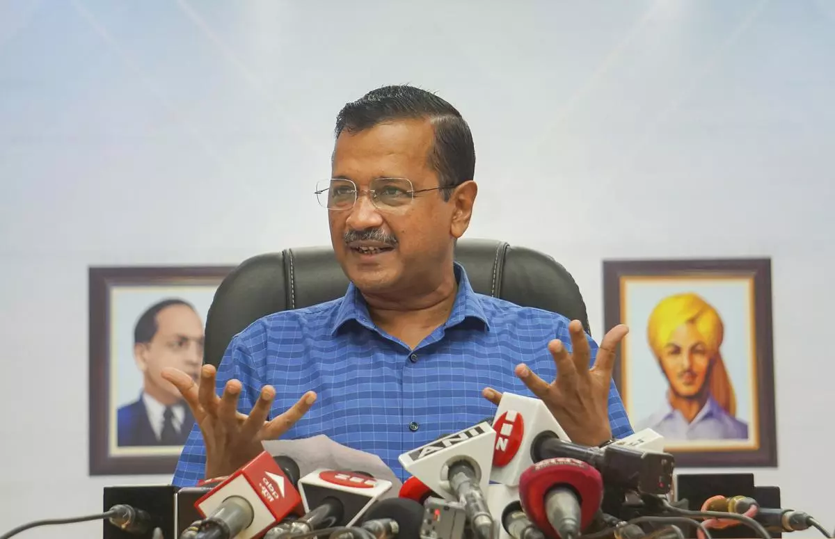 Delhi Chief Minister Arvind Kejriwal addresses a press conference, in New Delhi, on Wednesday