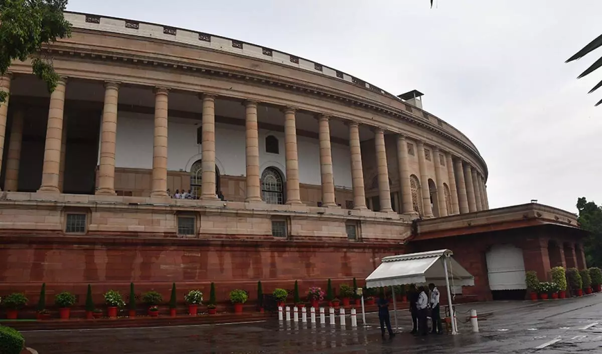 A view of the Parliament House upcoming of Monsoon Session of Parliament, in New Delhi on Saturday, July 16, 2022. (SHIV KUMAR PUSHPAKAR/The Hindu)