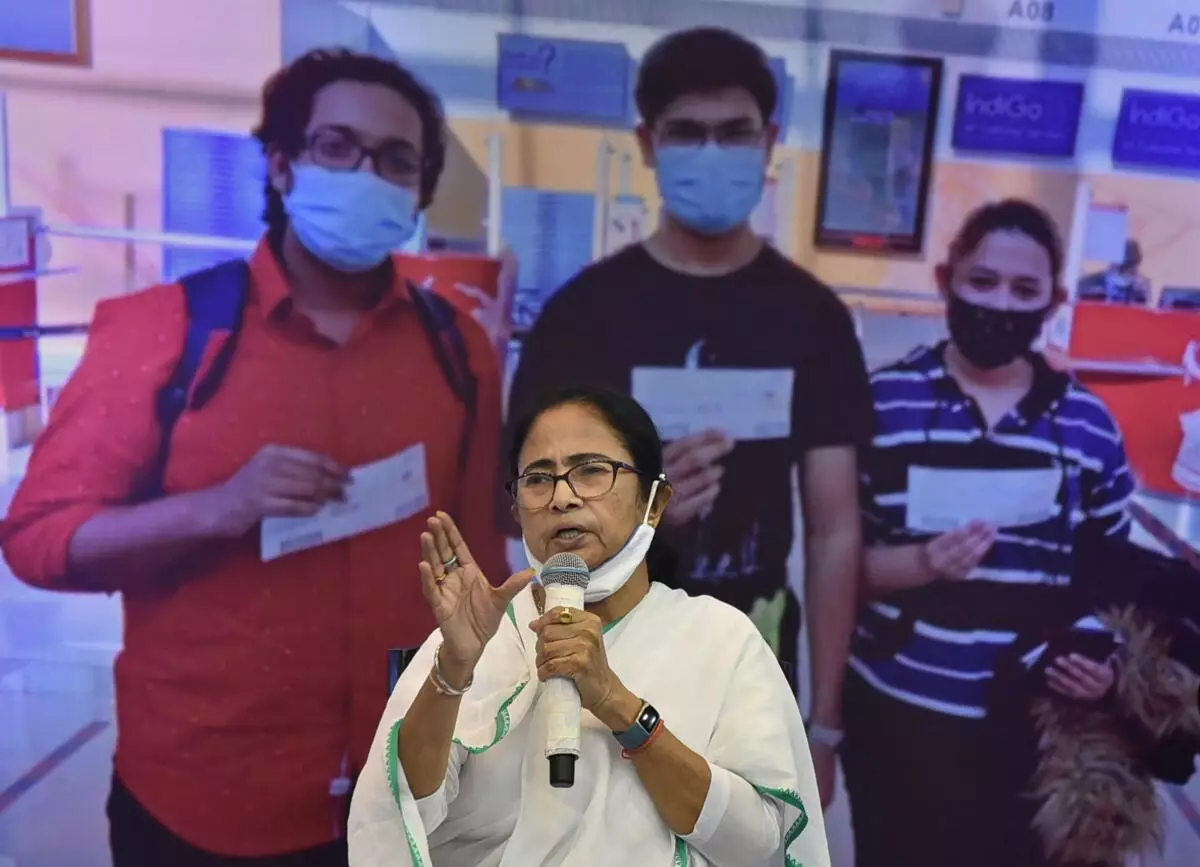 West Bengal Chief Minister Mamata Banerjee interacts with students evacuated from war-hit Ukraine, during an event, in Kolkata, Wednesday, March. 16, 2022. 