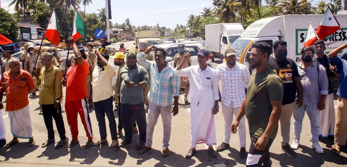 File picture: Activists of the Popular Front of India (PFI) block  the Kazhakootam-Kovalam bypass during a protest against raids by the National Investigation Agency on party offices, in Thiruvananthapuram  last Thursday (September 22, 2022). 