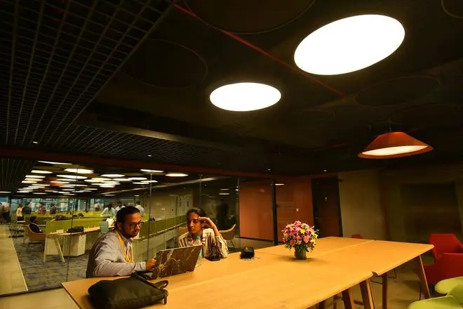 Interior view of T-Hub 2.0 at at Raidurgam in Hyderabad Interior view of T-Hub 2.0 at at Raidurgam in Hyderabad