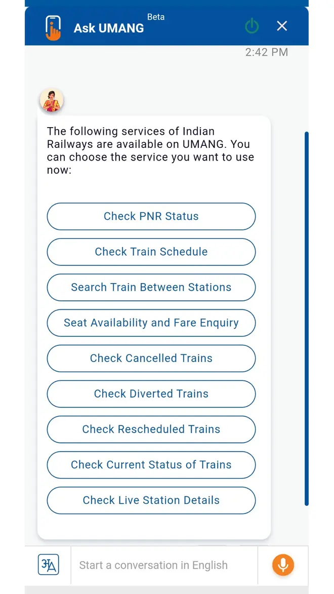 Indian Railways services on UMANG Indian Railways services on UMANG