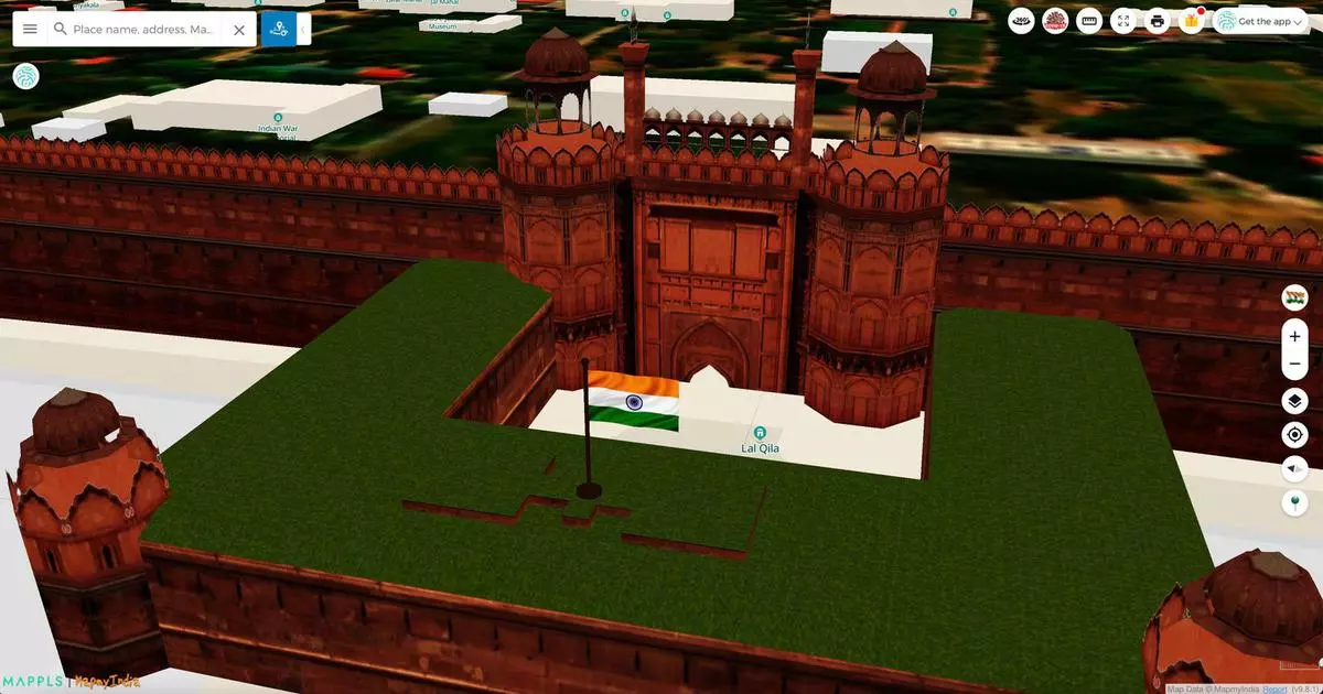 Screenshot of Mappls 3D view of Red Fort 