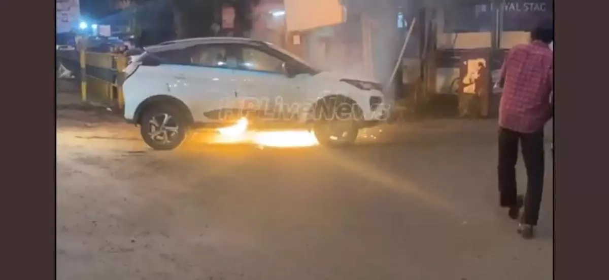 Tata Nexon EV in flames
