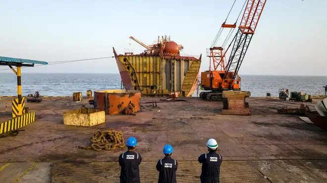 Currently only 20 per cent of the 120 ship recycling yards in Alang, Gujarat, are operational Currently only 20 per cent of the 120 ship recycling yards in Alang, Gujarat, are operational