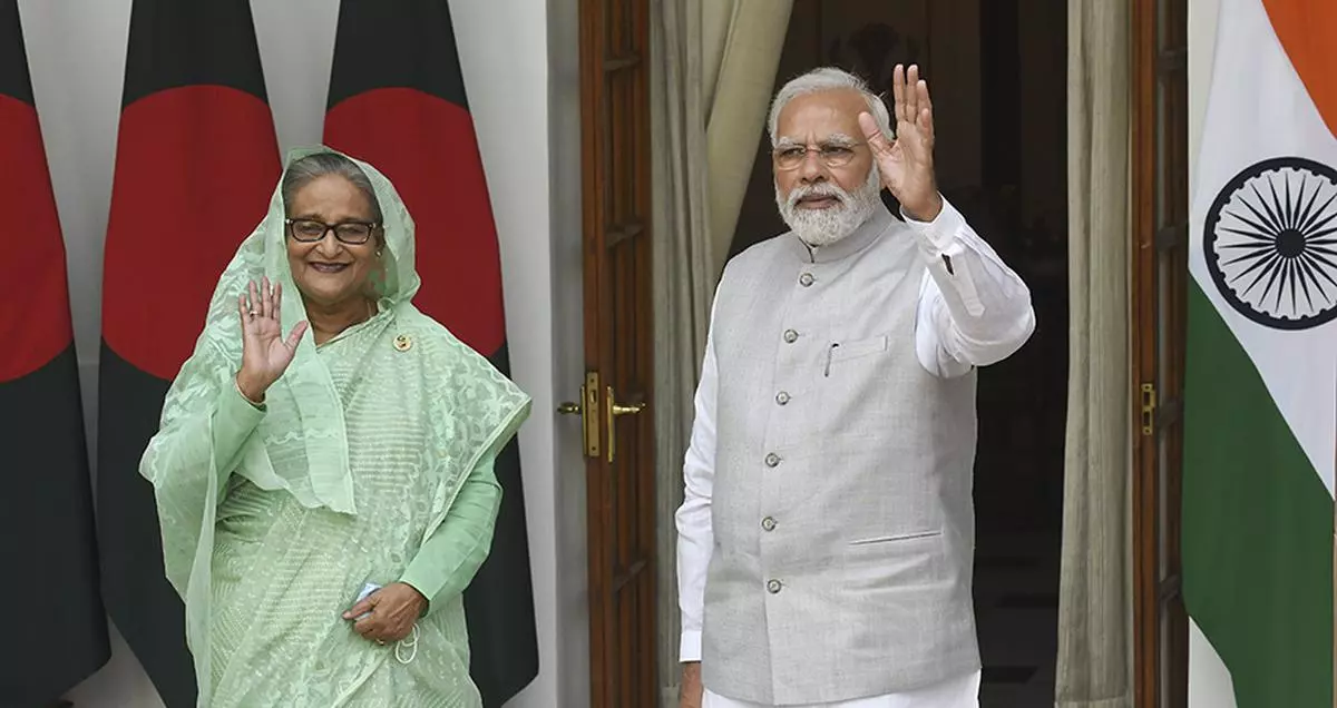 Bangladesh Prime Minister Sheikh Hasina with Prime Minister Narendra Modi.