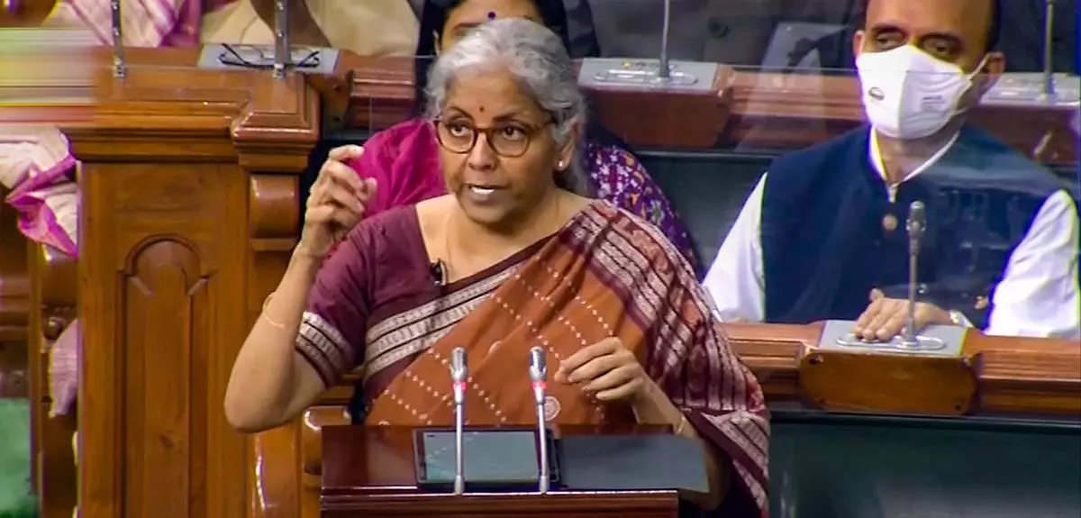 Union Finance Minister Nirmala Sitharaman presents the Union Budget 2022-23 in the Lok Sabha, at Parliament, in New Delhi, Tuesday, Feb. 1, 2022. 