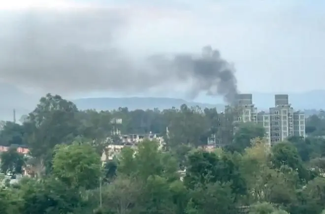 Smoke rises following an alleged explosion at Mia Bagh area amidst attack from Pakistan, in Udhampur, J&K, Saturday, May 10, 2025. Smoke rises following an alleged explosion at Mia Bagh area amidst attack from Pakistan, in Udhampur, J&K, Saturday, May 10, 2025.