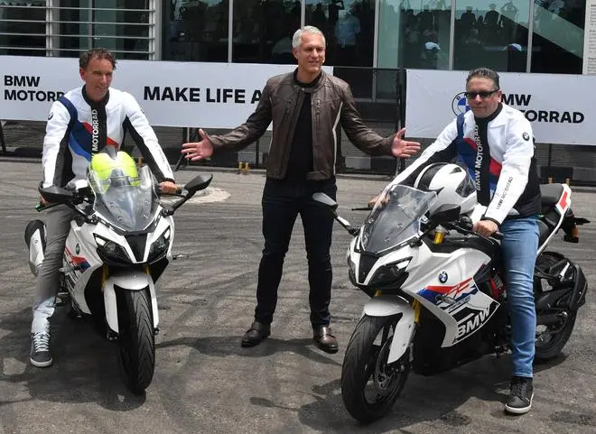 (from left) Markus Mueller-Zambre (Head of Region Asia, China, Pacific & Africa at BMW Motorrad), Stephan Reiff (Vice-President - Customer, Brand, Sales, BMW Motorrad) and Vikram Pawah (President, BMW Group India) during the launch of the “ BMW G310 RR “ in Gurugram (from left) Markus Mueller-Zambre (Head of Region Asia, China, Pacific & Africa at BMW Motorrad), Stephan Reiff (Vice-President - Customer, Brand, Sales, BMW Motorrad) and Vikram Pawah (President, BMW Group India) during the launch of the “ BMW G310 RR “ in Gurugram