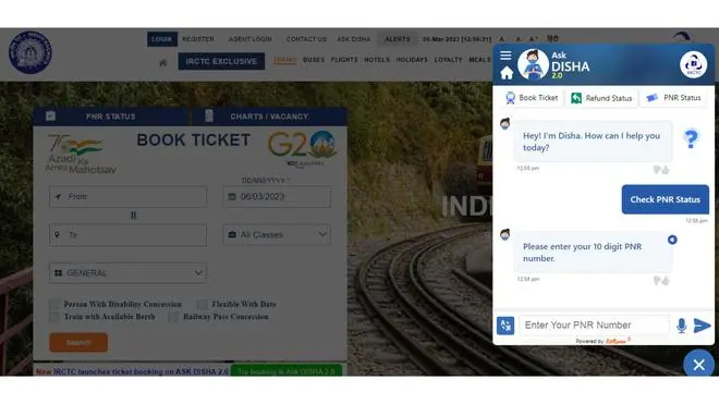 Ask DISHA 2.0 on IRCTC website Ask DISHA 2.0 on IRCTC website