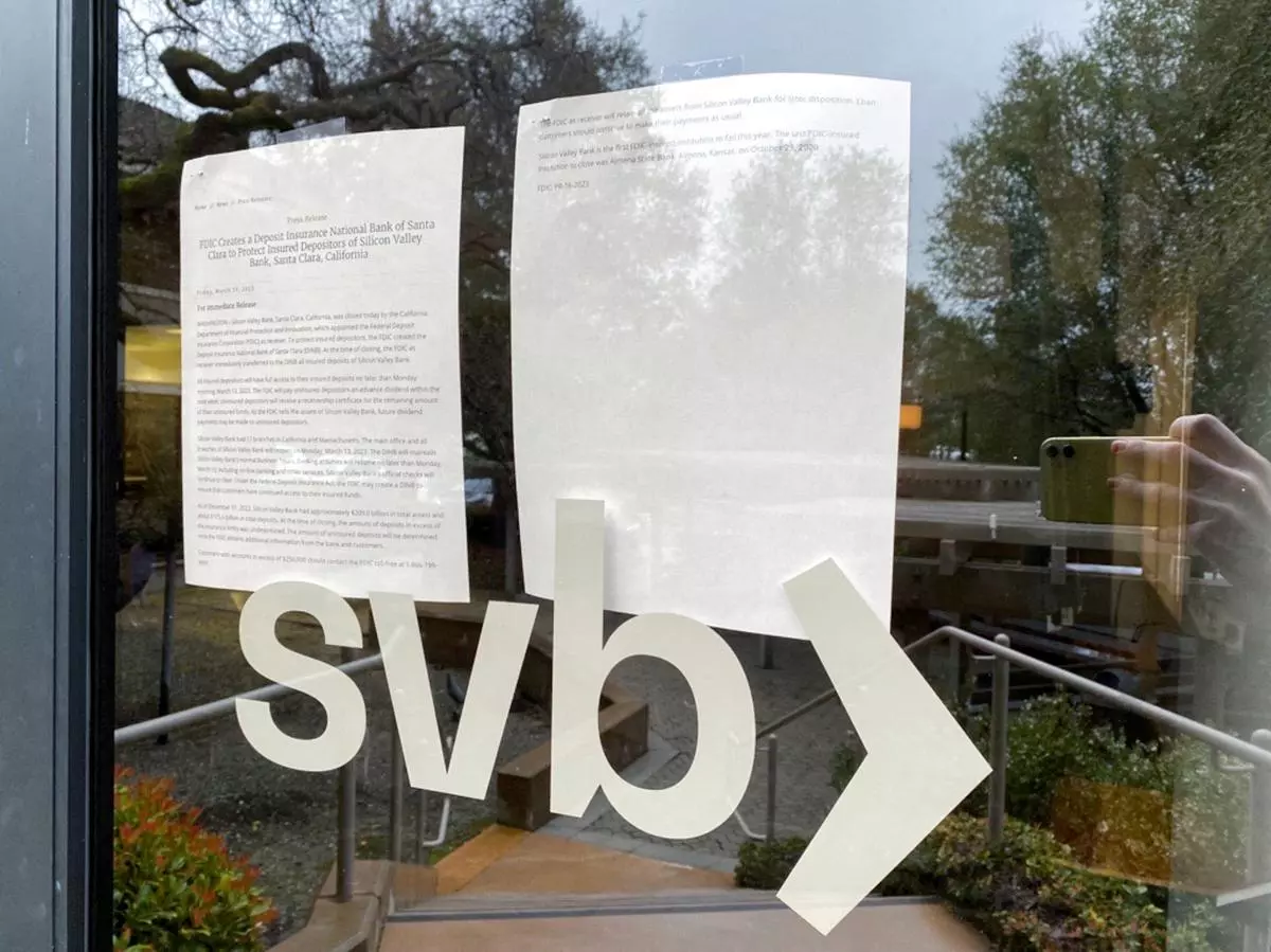 A locked door to a Silicon Valley Bank location on Sand Hill Road is seen in Menlo Park, California, U.S. March 10, 2023. 