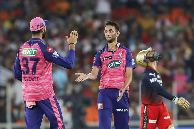 Ahmedabad: Prasidh Krishna of Rajasthan Royals celebrates after taking a wicket during the Indian Premier League 2022 Qualifier 2 cricket match between Rajasthan Royals and Royal Challengers Bangalore, at the Narendra Modi Stadium, Ahmedabad, Friday, May 27, 2022. (PTI Photo/Sportzpics) Ahmedabad: Prasidh Krishna of Rajasthan Royals celebrates after taking a wicket during the Indian Premier League 2022 Qualifier 2 cricket match between Rajasthan Royals and Royal Challengers Bangalore, at the Narendra Modi Stadium, Ahmedabad, Friday, May 27, 2022. (PTI Photo/Sportzpics)