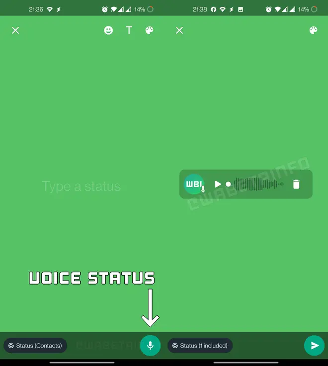 Voice note on status Voice note on status