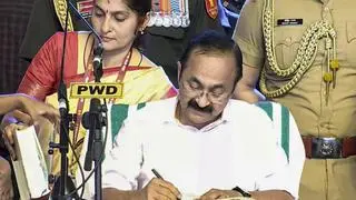 Newly sworn-in Kerala Chief Minister VD Satheesan during the swearing-in ceremony of the state government, in Thiruvananthapuram. Newly sworn-in Kerala Chief Minister VD Satheesan during the swearing-in ceremony of the state government, in Thiruvananthapuram.
