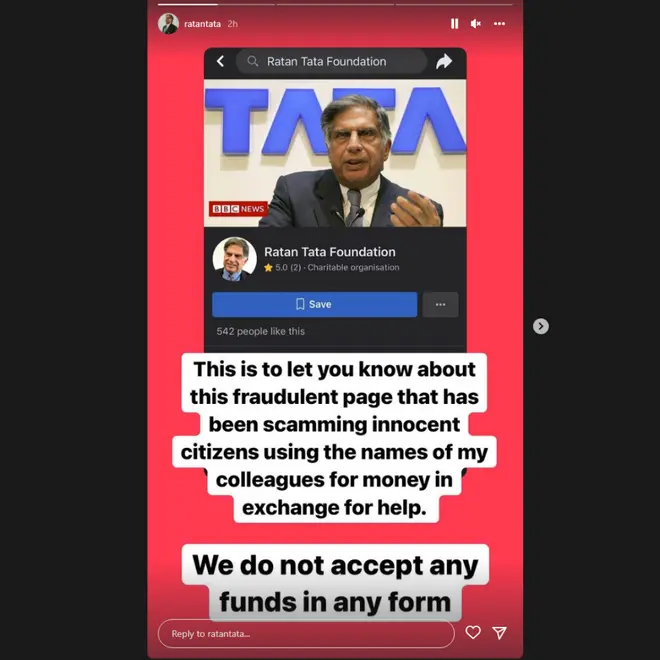 Screenshot of Instagram Story shared by Ratan Tata Screenshot of Instagram Story shared by Ratan Tata