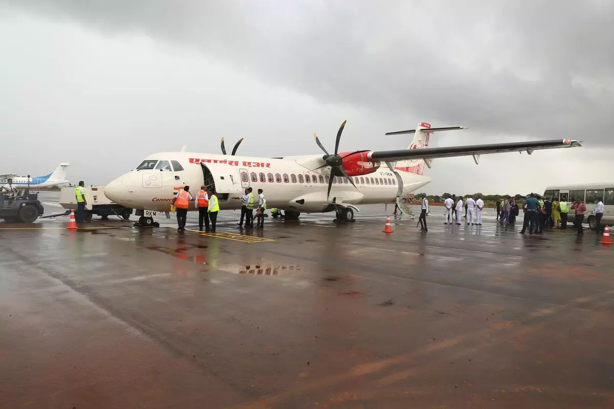 The Alliance Air’s ATR 72-600 aircraft on the tarmac at the Jaffna International Airport after touching down on its maiden international flight. Photo: T.K. Rohit