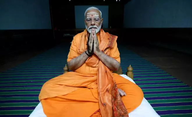 Kanniyakumari: Prime Minister Narendra Modi meditates at the Vivekananda Rock Memorial, in Kanniyakumari, Friday, May 31, 2024. 