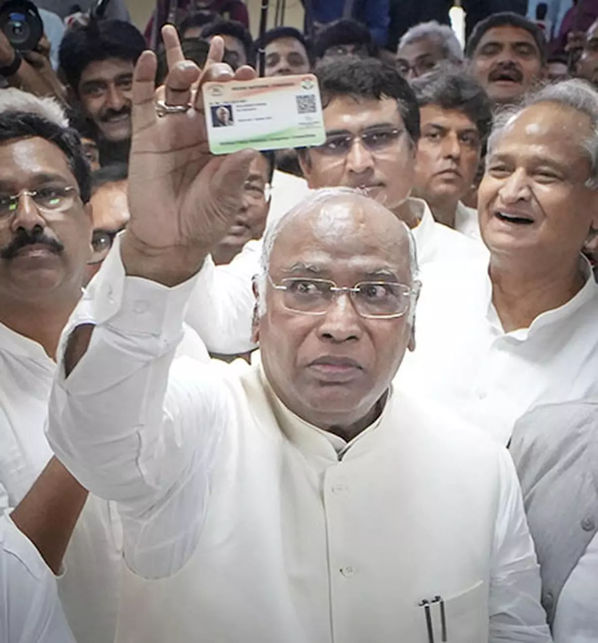 Senior Congress leader Mallikarjun Kharge files his nomination papers for the post of party President, at AICC headquarters in New Delhi, Friday, September 30, 2022
