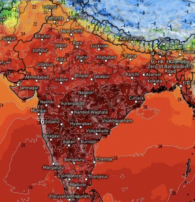 मंगलवार सुबह सैटेलाइट मैप्स ने प्रायद्वीपीय और निकटवर्ती पूर्वी-मध्य भारत को गर्म किया, जबकि पश्चिमी तट और दक्षिण प्रायद्वीप के कुछ हिस्सों के साथ उच्चतम तापमान महसूस किया जाएगा। मंगलवार की सुबह सैटेलाइट मैप्स ने प्रायद्वीपीय और निकटवर्ती पूर्वी-मध्य भारत को गर्म किया, जबकि पश्चिमी तट और दक्षिण प्रायद्वीप के कुछ हिस्सों के साथ उच्चतम तापमान महसूस किया जाएगा।