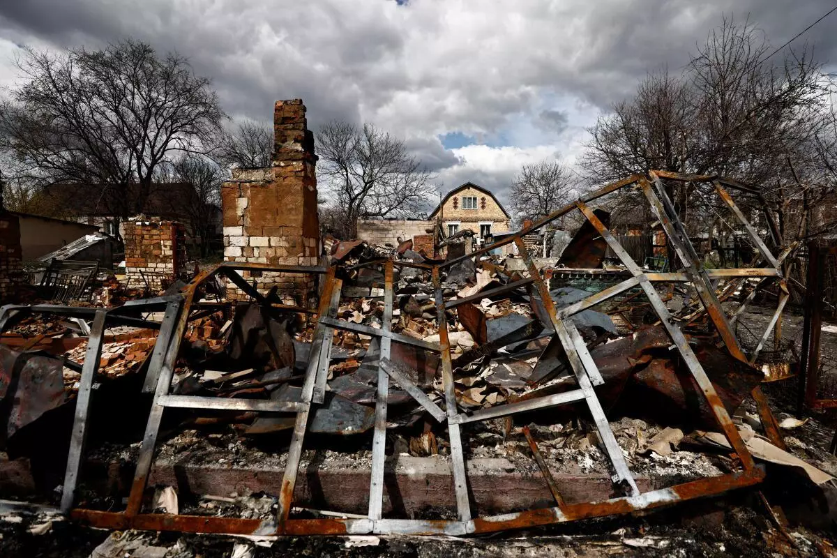 The remnants of a house, that residents say was destroyed by Russian shelling, amid Russia’s invasion of Ukraine, in Borodyanka, Kyiv region, Ukraine April 12, 2022