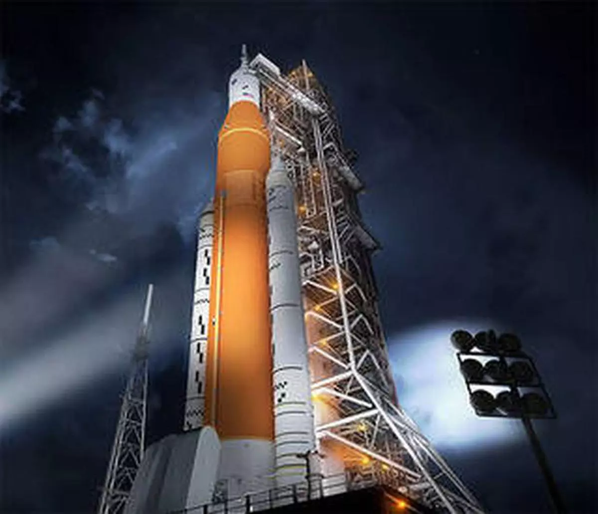The new SLS rocket will launch Artemis missions with the Orion spacecraft on top.