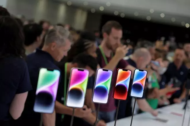 iPhone 14 on display at the Apple event at their headquarters in Cupertino, California.