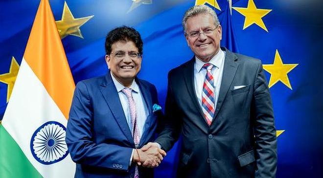 Union Minister of Commerce and Industry Piyush Goyal met EU Commissioner for Trade and Economic Security Maros Sefcovic, in Brussels on Monday