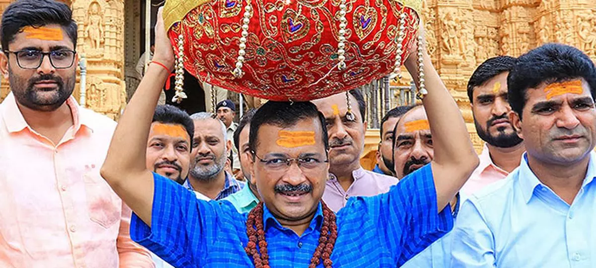 File photo of Delhi Chief Minister and AAP Convener Arvind Kejriwal at the Somnath Temple near Veraval in Gujarat. 