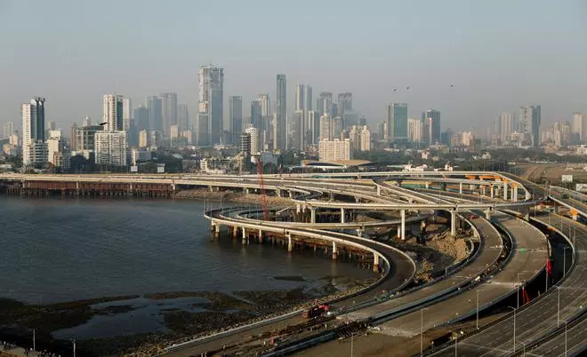 A general view of the upcoming coastal road in Mumbai