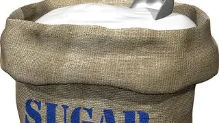 Isolated illustration of an open sack containing sugar Isolated illustration of an open sack containing sugar