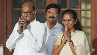 NCP(SP) Chief Sharad Pawar with party leader Supriya Sule arrives for the INDIA bloc leaders’ meeting, in New Delhi on Wednesday NCP(SP) Chief Sharad Pawar with party leader Supriya Sule arrives for the INDIA bloc leaders’ meeting, in New Delhi on Wednesday