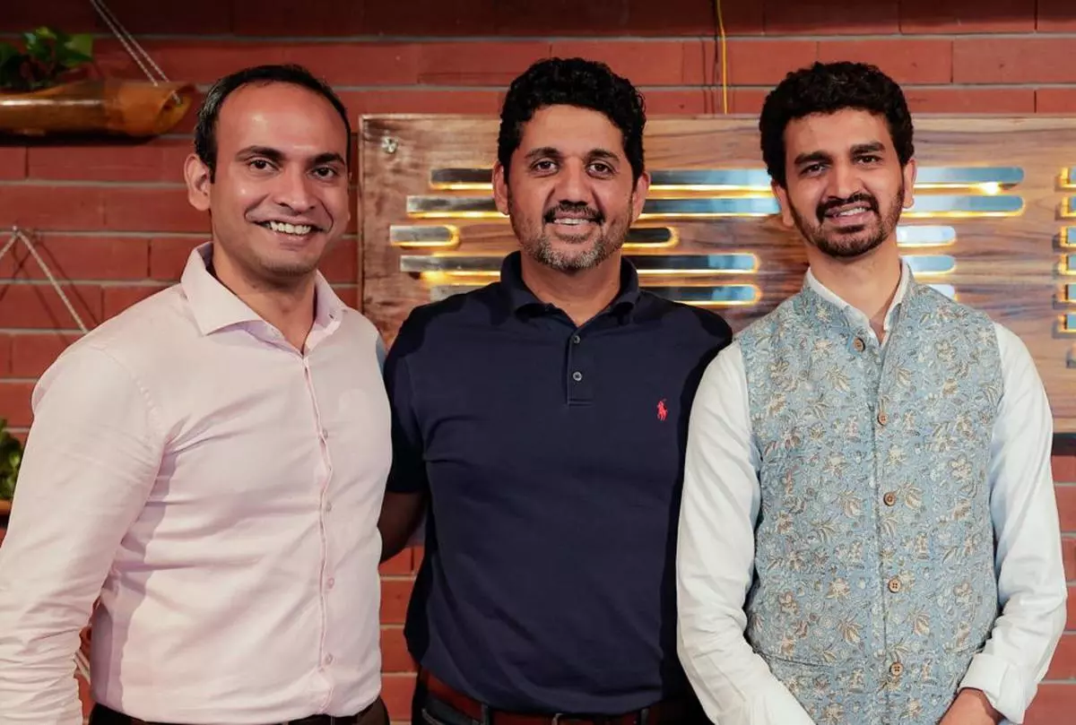 Pine Labs CEO B Amrish Rau along with Setu’s co-founders Sahil Kini and Nikhil Kumar
