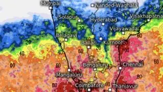 Coastal areas of Tamil Nadu, Andhra Pradesh and Kerala may witness heavy rainfall (in dark red) until Saturday as a cyclonic circulation over Lakshadweep intensifies initially into a low-pressure area. Coastal areas of Tamil Nadu, Andhra Pradesh and Kerala may witness heavy rainfall (in dark red) until Saturday as a cyclonic circulation over Lakshadweep intensifies initially into a low-pressure area.