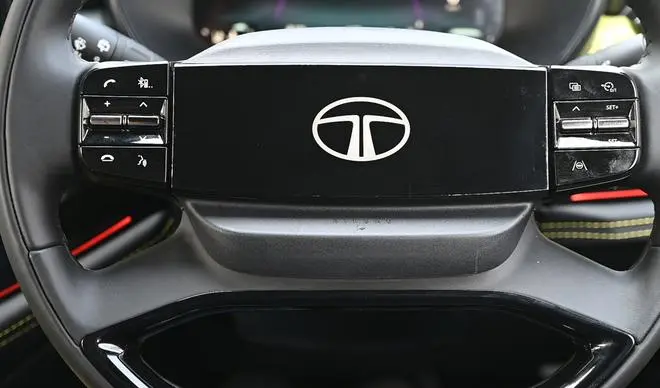 The first element to catch my eye is the steering boss with its black screen and backlit Tata logo coming on when I punch the start button The first element to catch my eye is the steering boss with its black screen and backlit Tata logo coming on when I punch the start button
