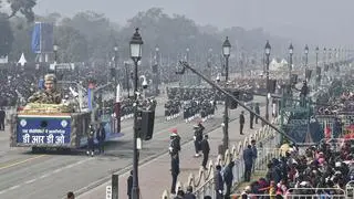 The DRDO tableau during the full dress rehearsal ahead of the Republic Day Parade at the Kartavya Path in New Delhi The DRDO tableau during the full dress rehearsal ahead of the Republic Day Parade at the Kartavya Path in New Delhi